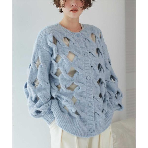 カーディガン 前後2wayスラッシュケーブルニット レディース