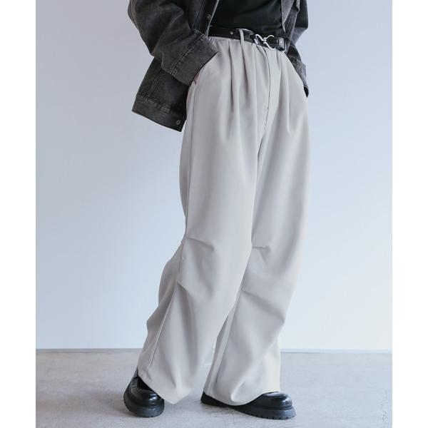 ジーンズ ドレープ/デニムルーズシルエットハイウエストバギータックワイドフレアパンツ メンズ レディ...