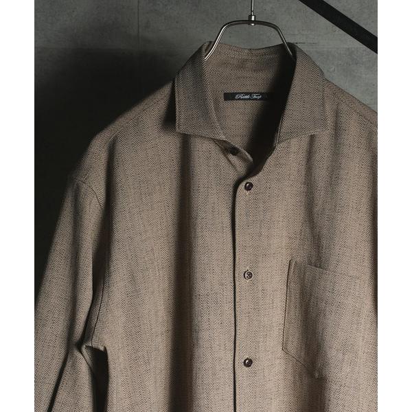 シャツ リネンライクヘリンボンワイドカラー七分袖シャツ メンズ