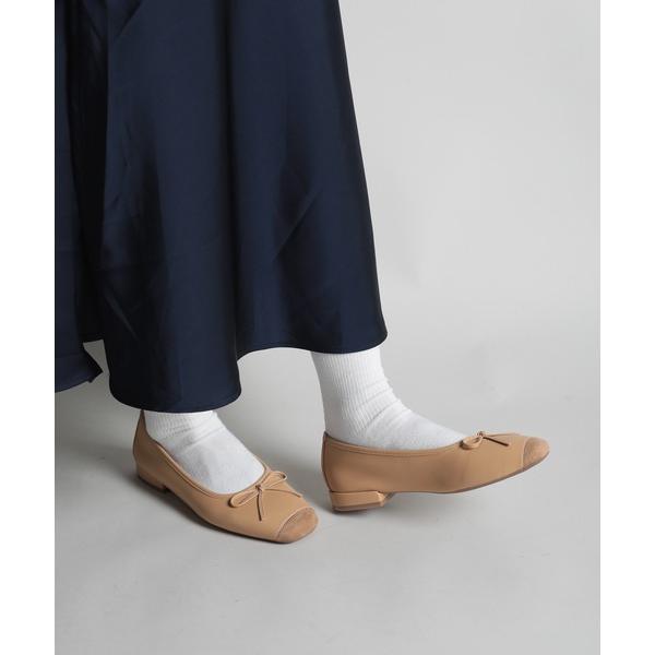 バレエシューズ パンプス 「shoes365」リボンパッチワークバレエシューズ