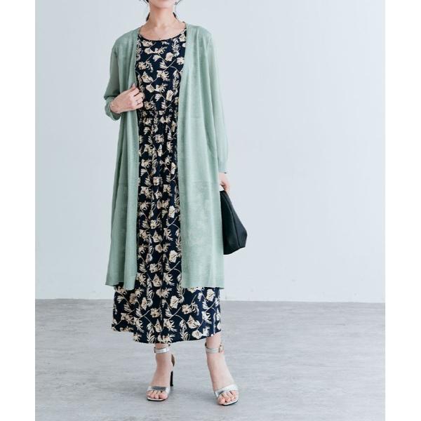 カーディガン シアー ニット ロング カーディガン レディース