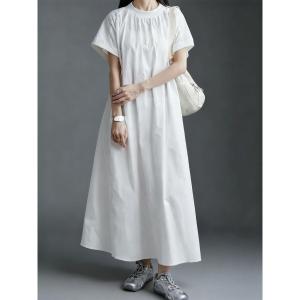 ワンピース 半袖 フレンチ袖ビッグシルエットロングワンピース