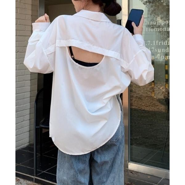 ブラウス シャツ 「レディーズ商品」バックオープン ビッグシルエットシャツ/オーバーサイズシャツ/後...