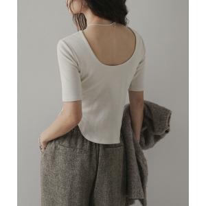 tシャツ カップ付きスリットリブトップス レディース
