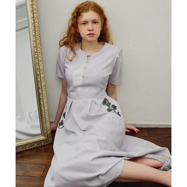 ワンピース cord embroidery onepiece/半袖コード刺繍ワンピース