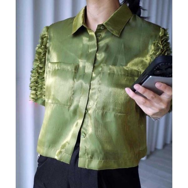 ブラウス シャツ FRILL SLEEVE SHEER SHIRT レディース