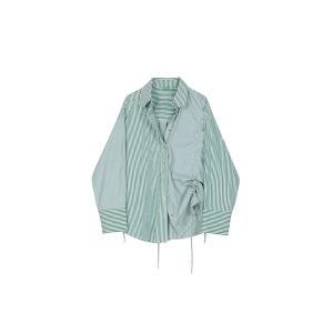 ブラウス シャツ Green Striped Drawstring Shirt レディース メンズ