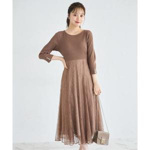 ワンピース リボン&パール付きハイウエスト切り替...の商品画像