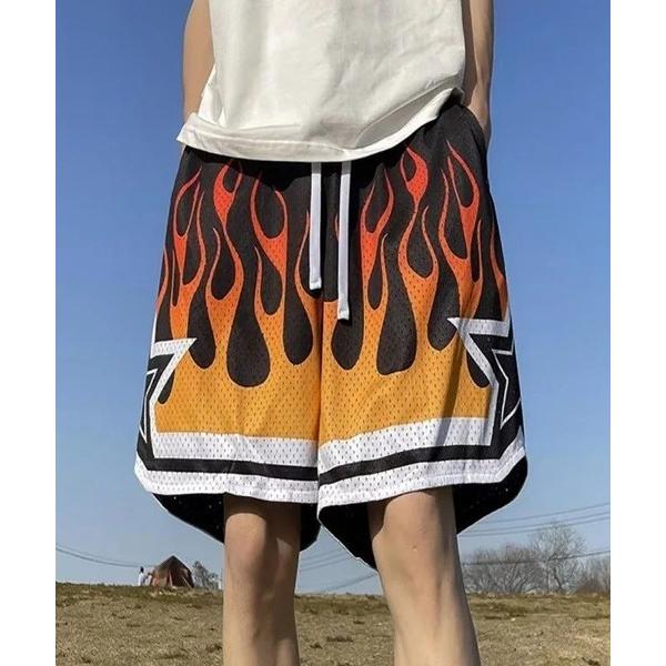 パンツ 「WARAIJOGO」ファイヤーパターンメッシュハーフパンツ(NEZ) レディース