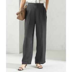 パンツ 「手洗い可能」麻混 タック ワイド パンツ レディース