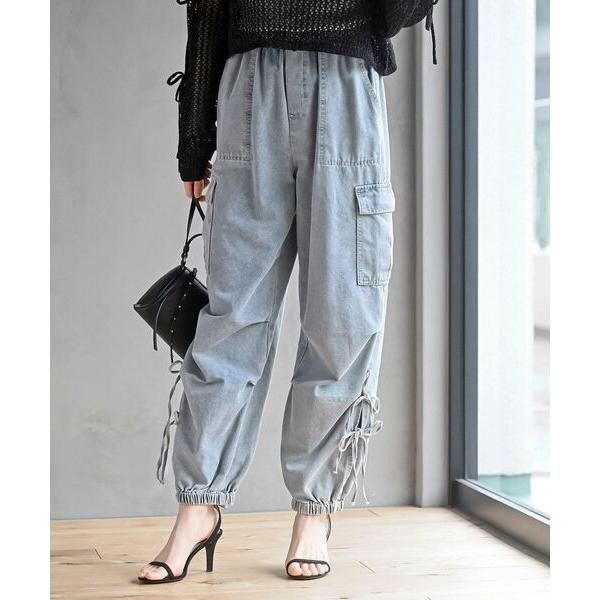 カーゴパンツ サイドリボンデニムカーゴパンツ レディース