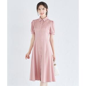 リボンプリントバブルスリーブフレアワンピース リボンプリントバブルスリーブフレアワンピース（ワンピース