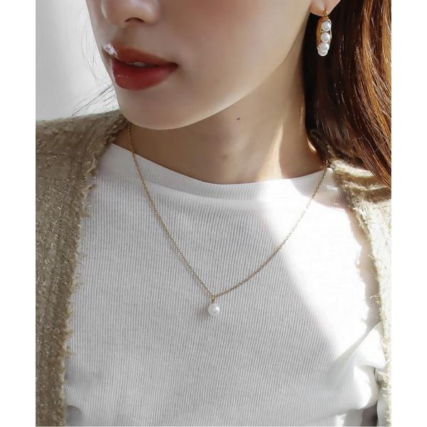 ネックレス 金属アレルギー対応 一粒パールシンプルステンレスネックレス M レディース