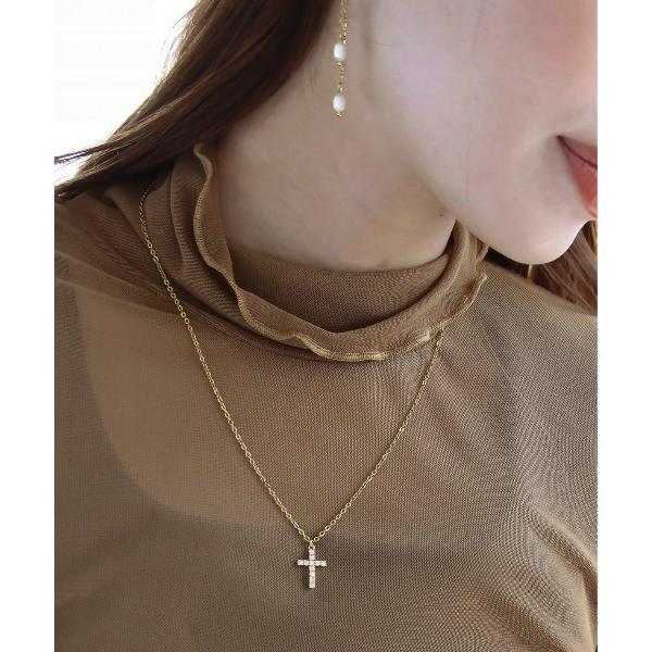 ネックレス 金属アレルギー対応 クロスジルコニアステンレスネックレス レディース