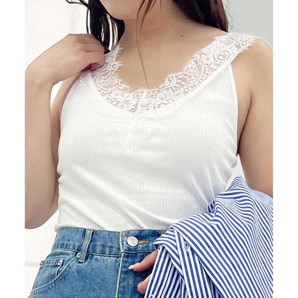タンクトップ ノースリーブ カップ付レースインナー レディース