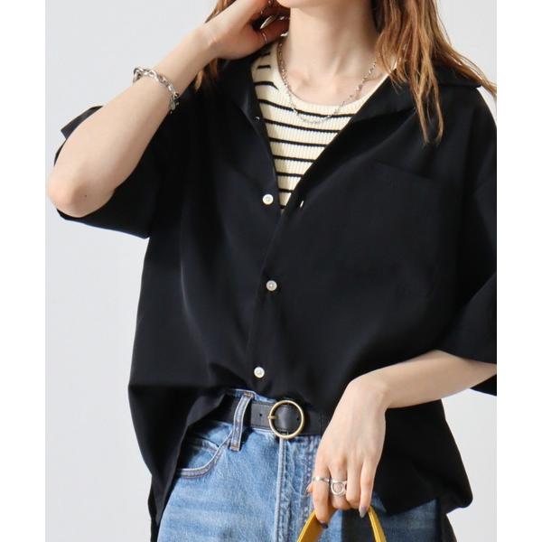 シャツ とろみ無地 オープンカラー S/S ルーズシャツ メンズ レディース