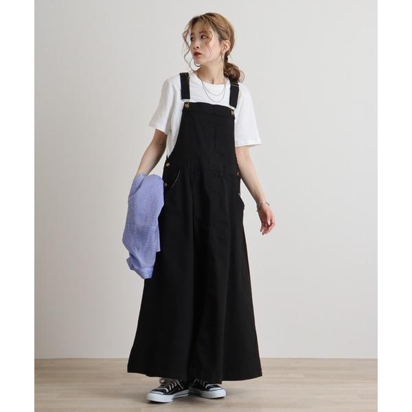 サロペット オーバーオール atONE マキシ丈フレアサロペスカート レディース