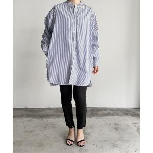 ブラウス シャツ vent blanc  ヴァンブラン ストライプ ロングオーバーシャツ レディース メンズ