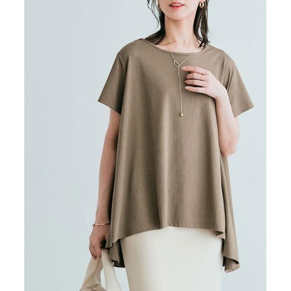 tシャツ 前後ヘム プリーツ ストレッチ 半袖 トップス レディース