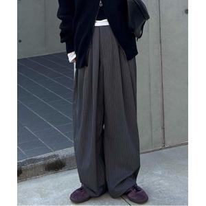 マルチサイズ スラックス パンツ ストライプワイドスラックス レディース