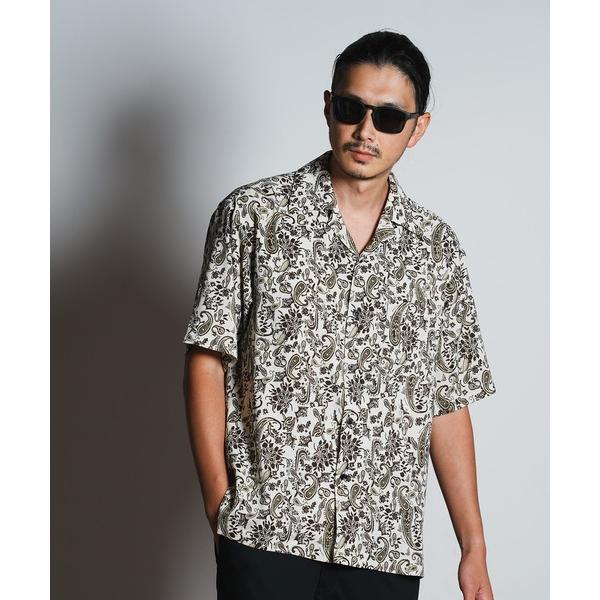 シャツ フラワーペイズリープリントオープンカラーシャツ メンズ