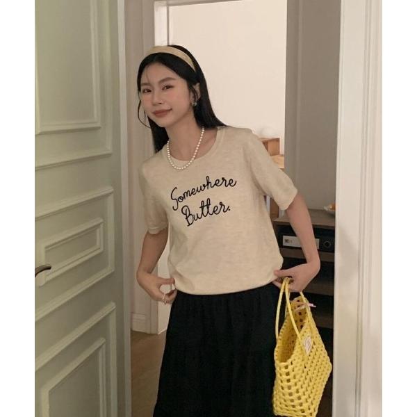 tシャツ ロゴ刺繍サマーニット レディース