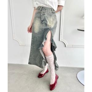 Sibra（シブラ） デニムスカート フリルオープンロングデニムスカート