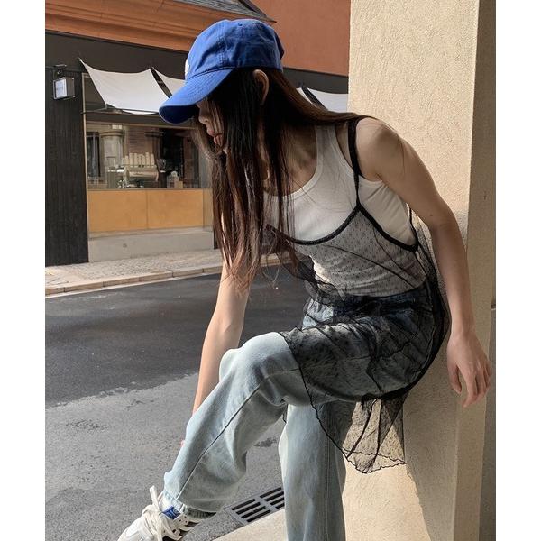 キャミソール チュールロングキャミソール