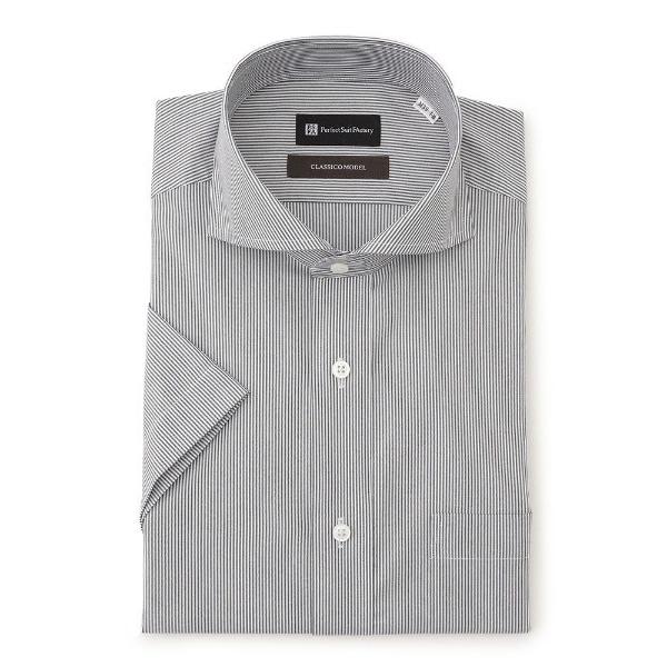 フォーマル シャツ 「形態安定」半袖ワイシャツ「クラシコ」先染め柄　ブラック/ネイビー メンズ