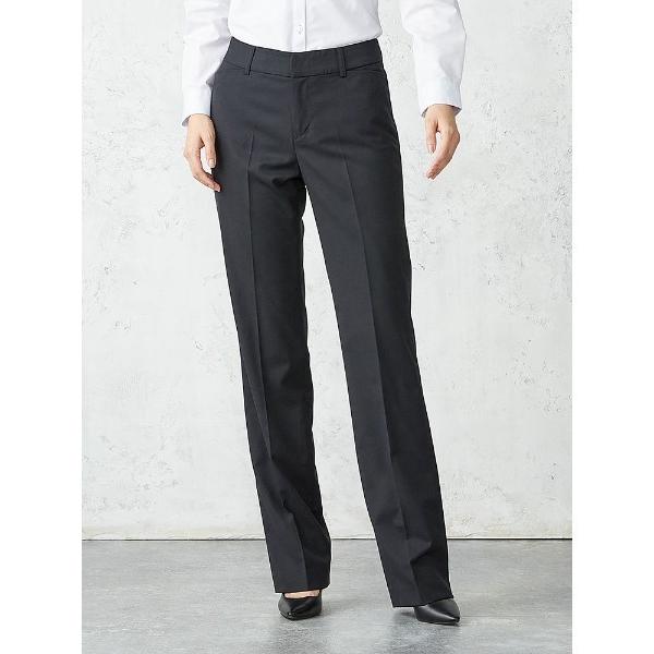 スラックス パンツ シルク混リクルートスーツ　セミフレアーパンツ　無地　ブラック レディース