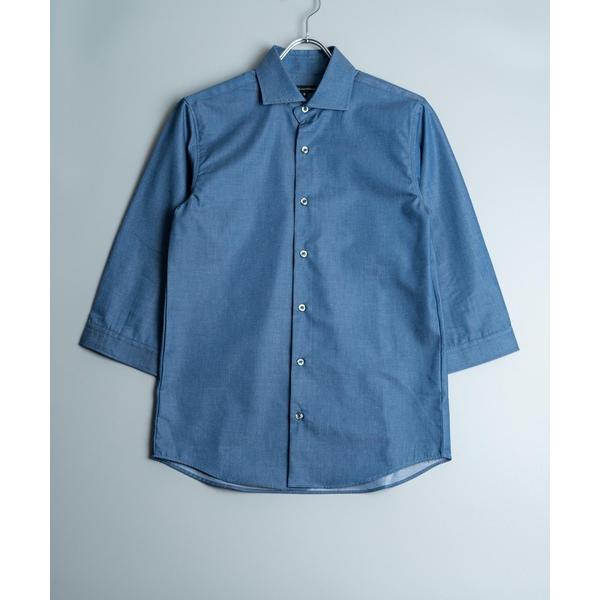 シャツ 日本製 ホリゾンタルカラー クールマックス デニム 七分袖 シャツ メンズ
