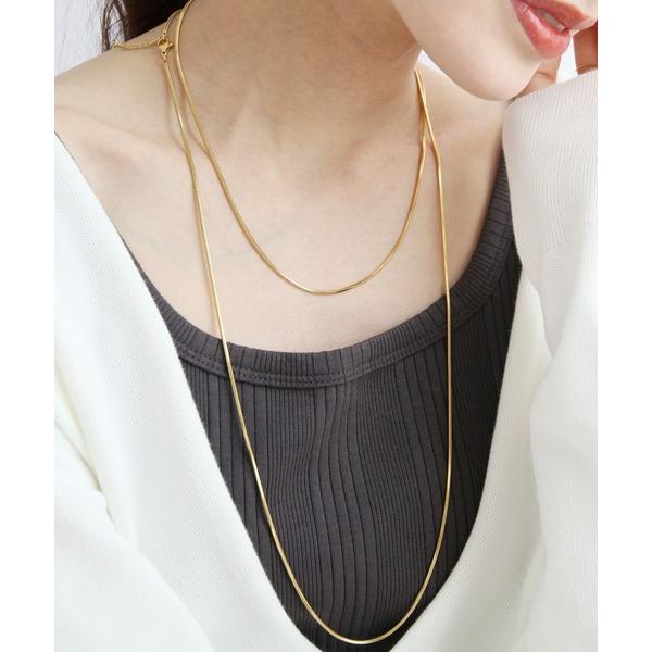ネックレス 金属アレルギー対応 選べる長さ太さ スネークチェーンステンレスロングネックレス レディー...