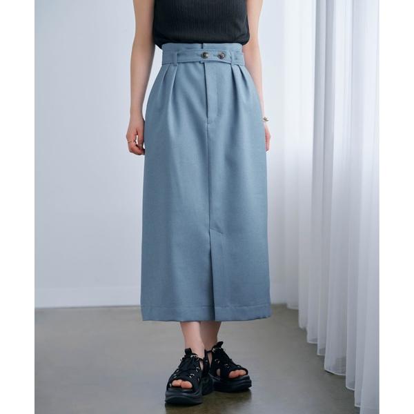 スカート ボタンベルトIラインスカート「低身長・小柄女性」