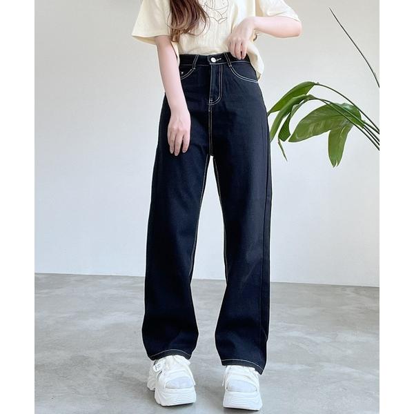 ジーンズ デニム デニムパンツ ステッチストレートデニムパンツ レディース