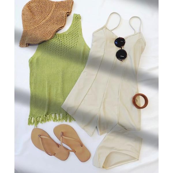 水着 ニットトップス 付き ロンパース 水着 セットアップ 体型カバー レディース レディース