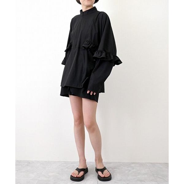 ブラウス シャツ タフタラッシュガードフリルトップス レディース