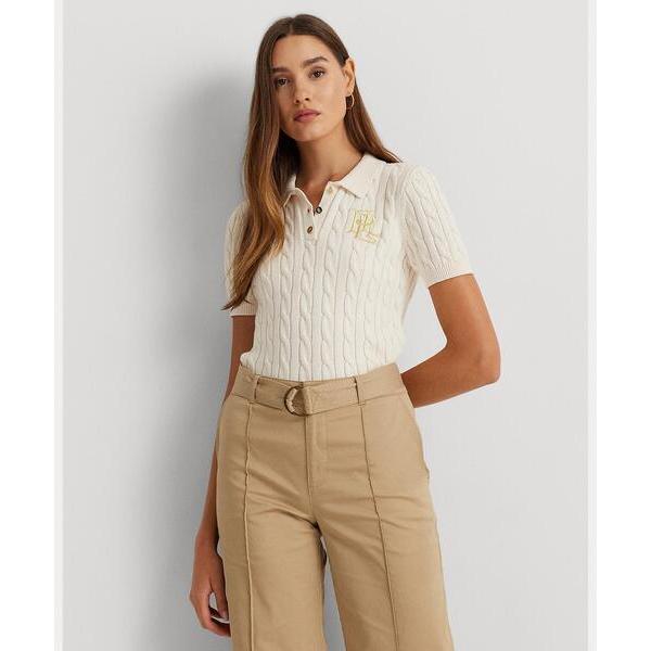 ニット セーター ケーブルニット コットン ポロ セーター レディース