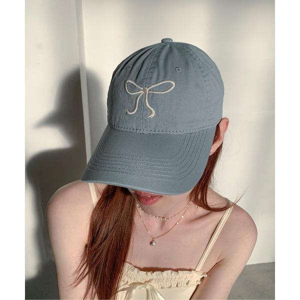 キャップ 帽子 「10色展開」リボン刺繍 キャップ 深め カラーバリ レディース