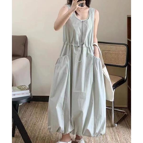 ワンピース ドロストデザイン ナイロン ノースリーブワンピース