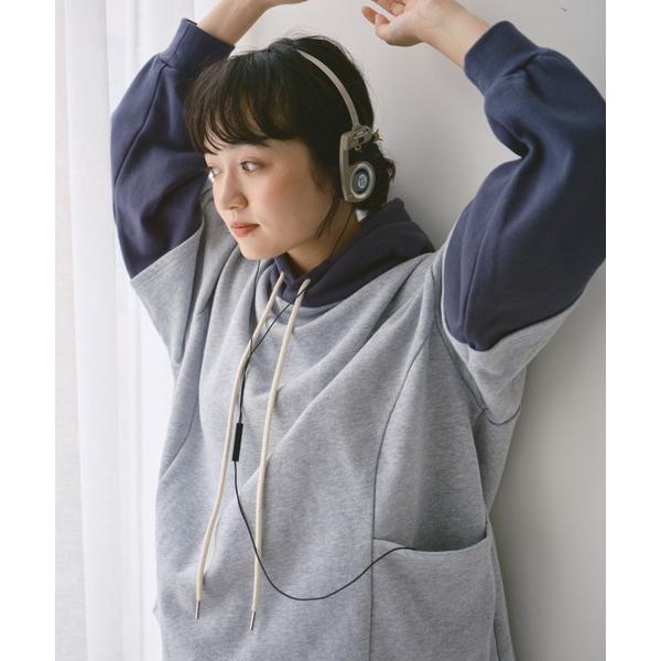 パーカー 配色レイヤードパーカー レディース
