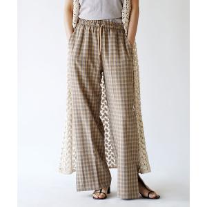 パンツ チェックスリット ワイドパンツ レディースの商品画像