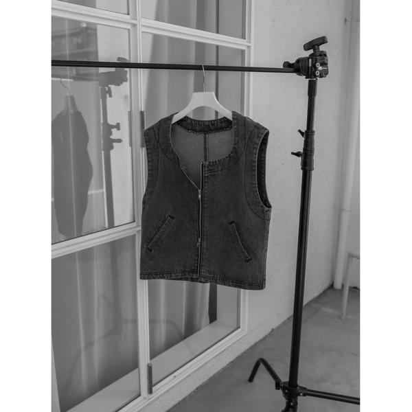 ベスト ジレ chemical wash denim vest レディース