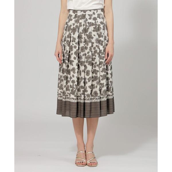 スカート フラワーパネルプリント フレアスカート