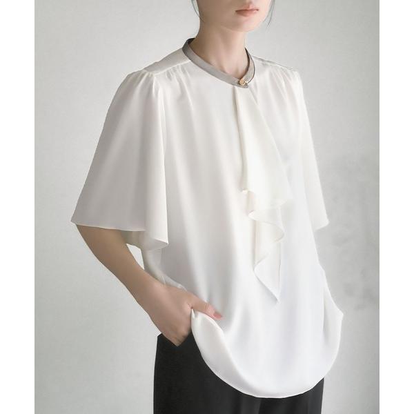 ブラウス シャツ ボウタイフレアスリーブバイカラーブラウス オフィス ビジネス フォーマル セレモニ...