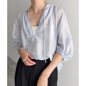 ブラウス シャツ シアーランタンスリーブブラウス レディース