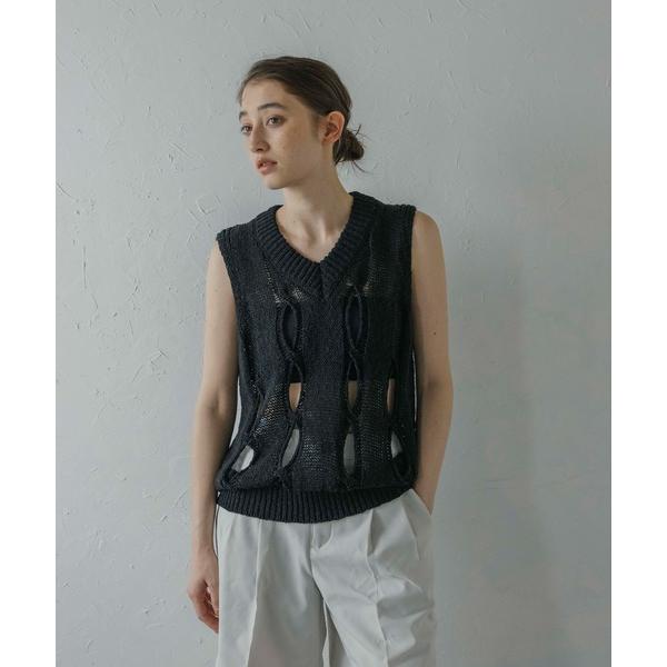 ベスト ジレ 「MINERTE」hole knit vest / 穴あきVネックニットベスト レディ...