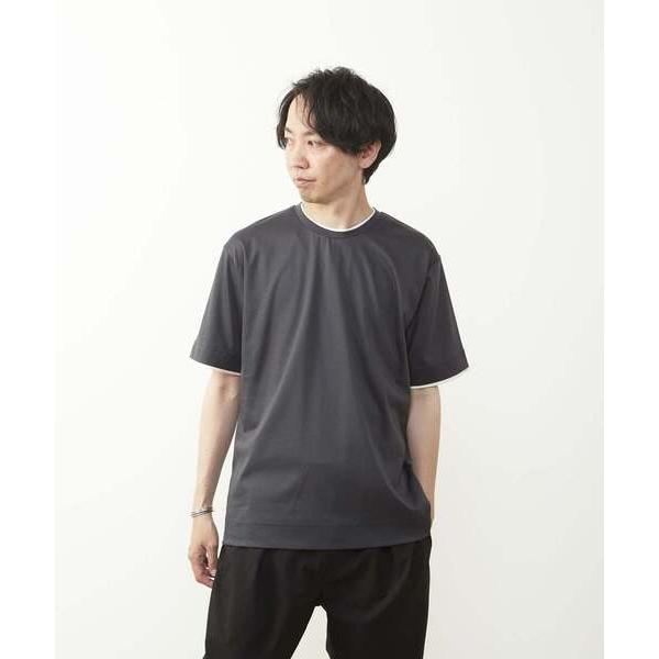 tシャツ 50/-シルケットスムースフェイクレイヤードクルーネックTシャツ メンズ