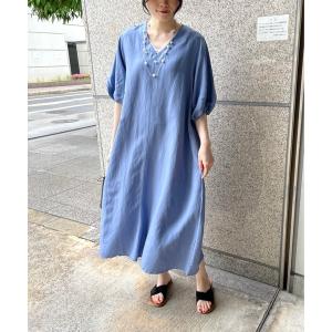 パーティードレス ワンピース 夏 半袖 「リネン混」パフスリーブフレアロングワンピース