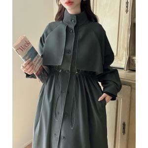 トレンチコート コート スタンドカラードローコードロングコート レディース