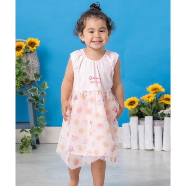 ワンピース ひまわり総柄チュールワンピース キッズ 子供服 女の子